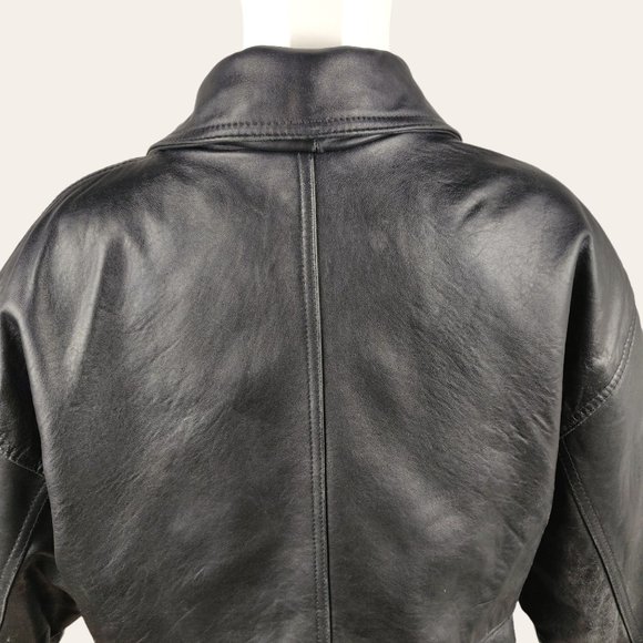 Vintage 1980s Supple Black Leather Trench Coat NEW WAVE French Tradition Express - Picture 13 of 16